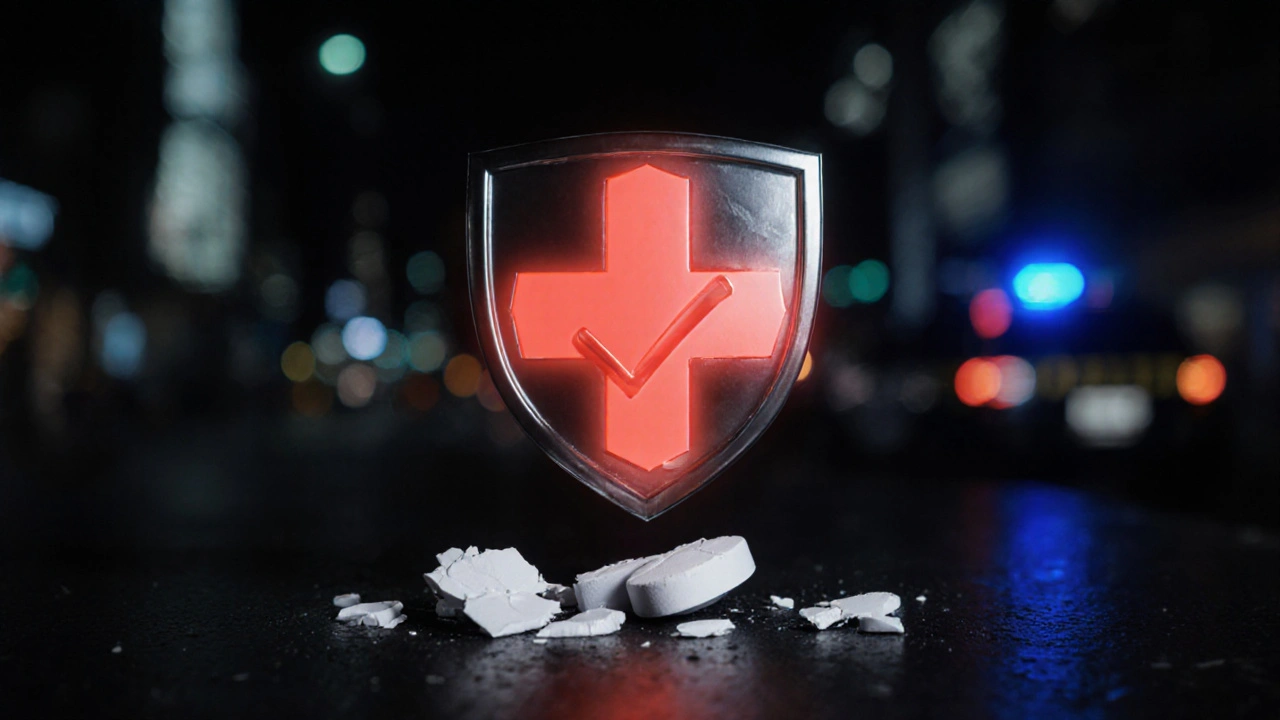 Broken tablet with a red warning overlay and a protective shield symbolizing safety checks.