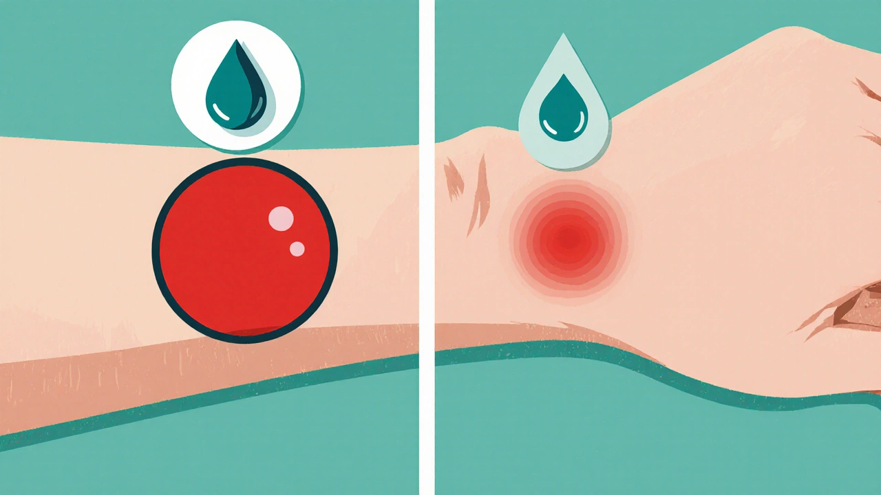 Forearm showing a strong red wheal beside a faint reaction spot.