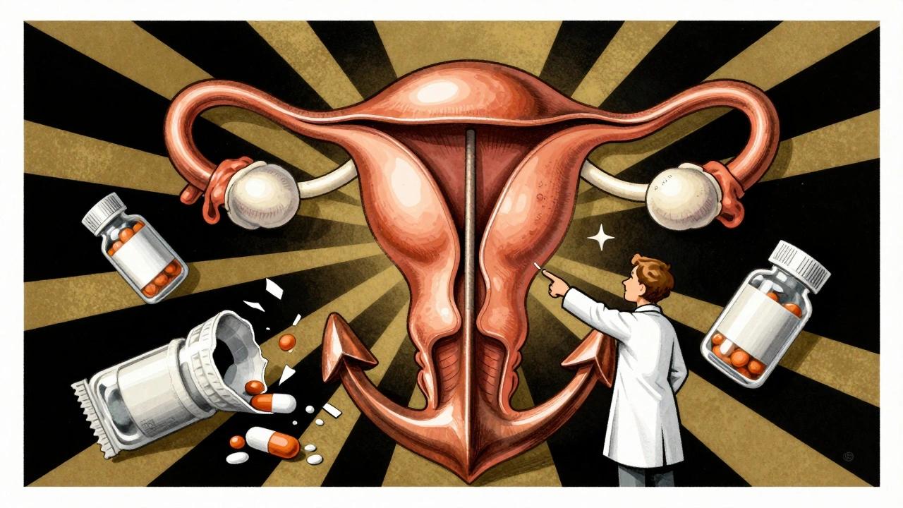 A copper IUD shaped like an anchor protects a uterus from shattered birth control pills and condoms.