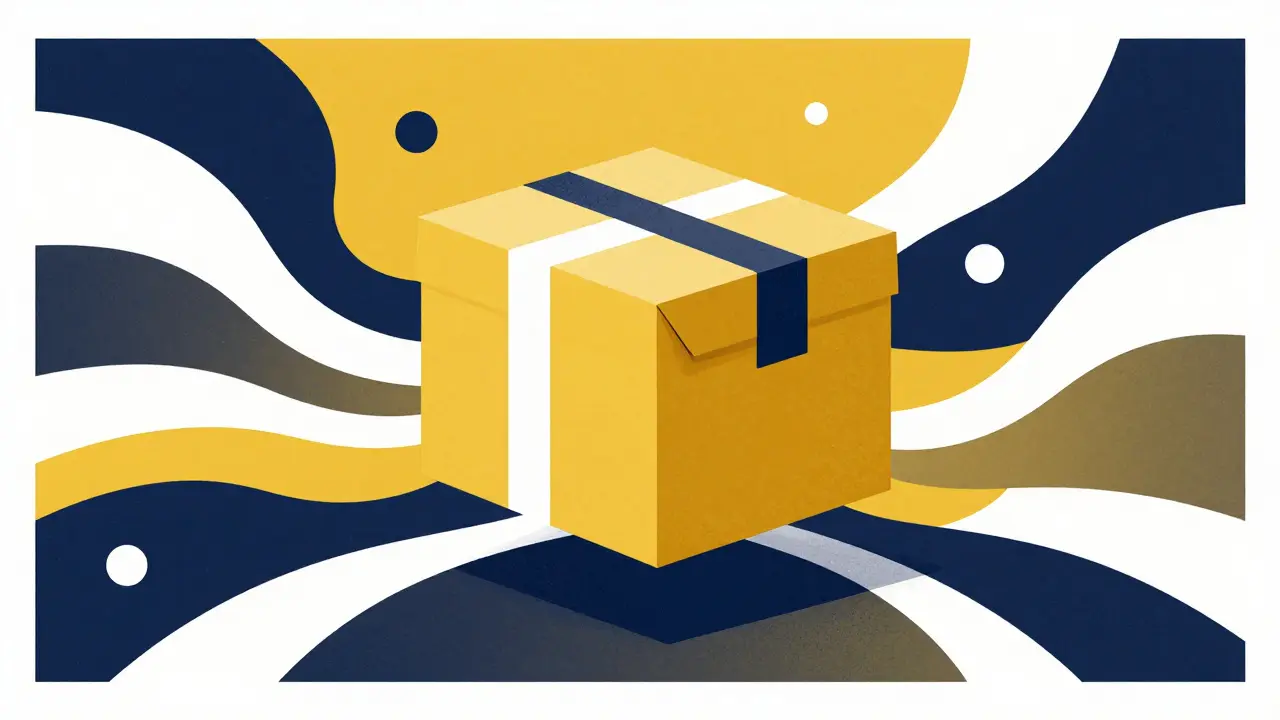 Conceptual illustration of a medicine package being delivered safely through a digital network.