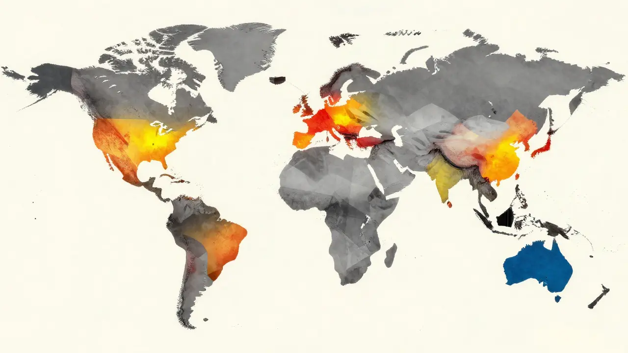 Abstract geometric map highlighting Asia's growth in the generic drug supply chain.