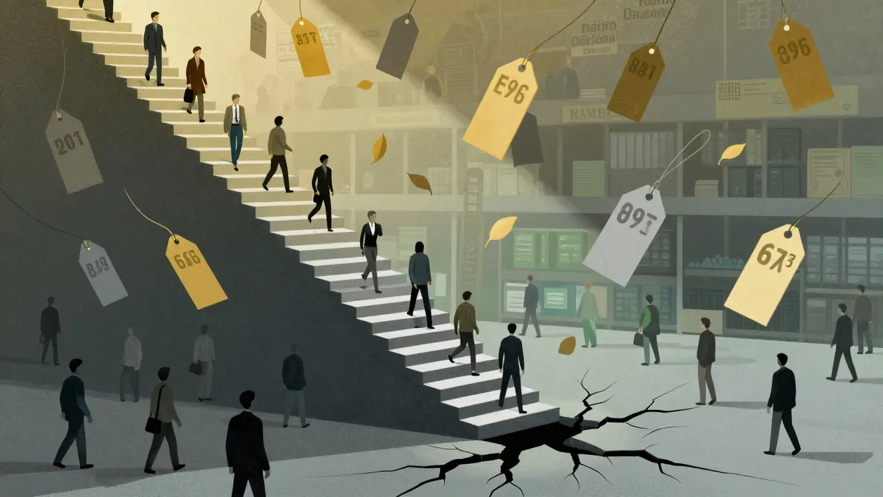Poster-style image of multiple generic competitors causing price crashes and market instability.