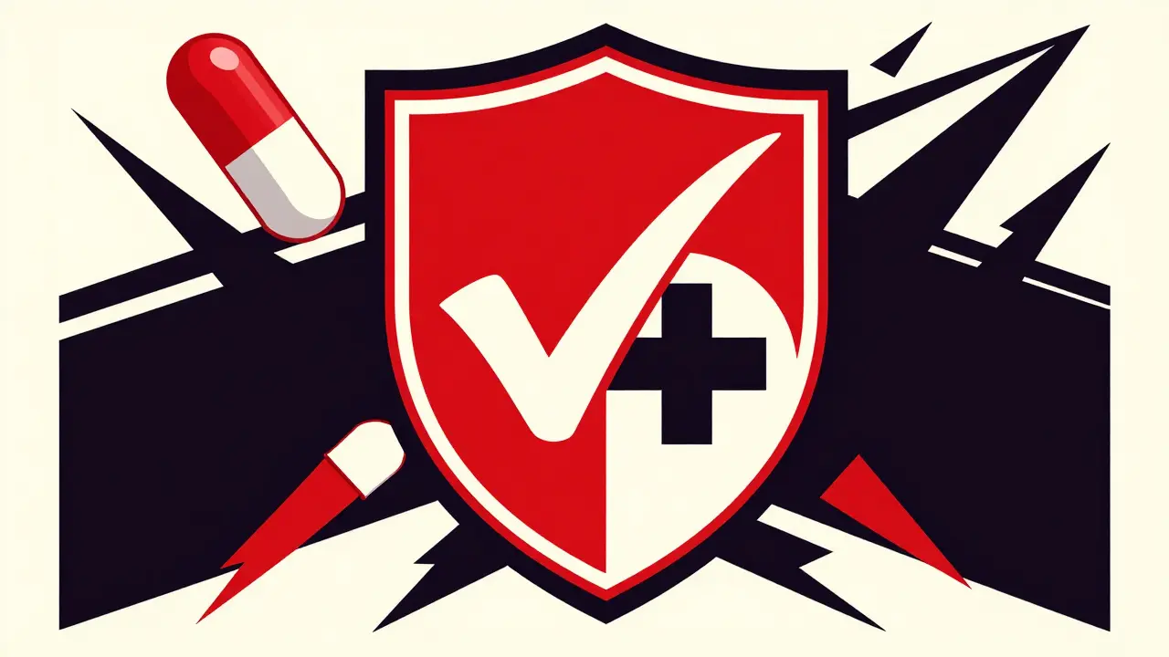 Graphic symbolizing safe verified online pharmacy vs counterfeit risks