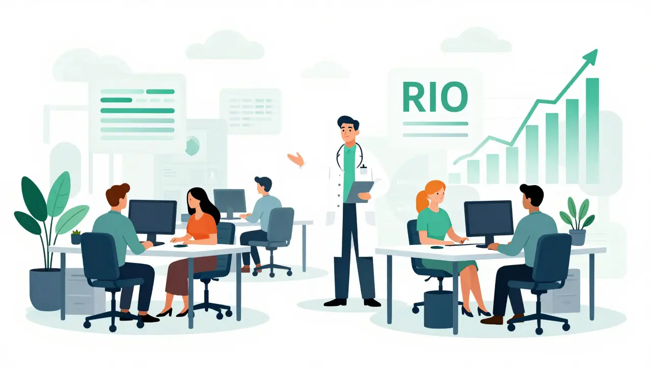 Healthy, productive workplace environment supported by pharmacist-led wellness strategies.