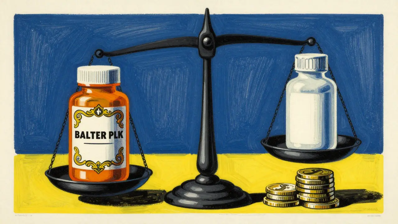 Scale comparing brand vs generic medication costs