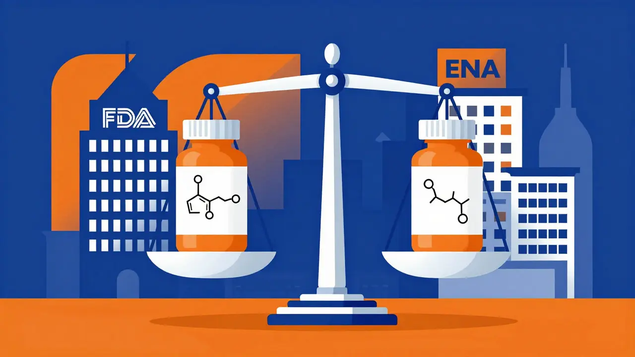 Abstract scale showing equal generic and brand pills