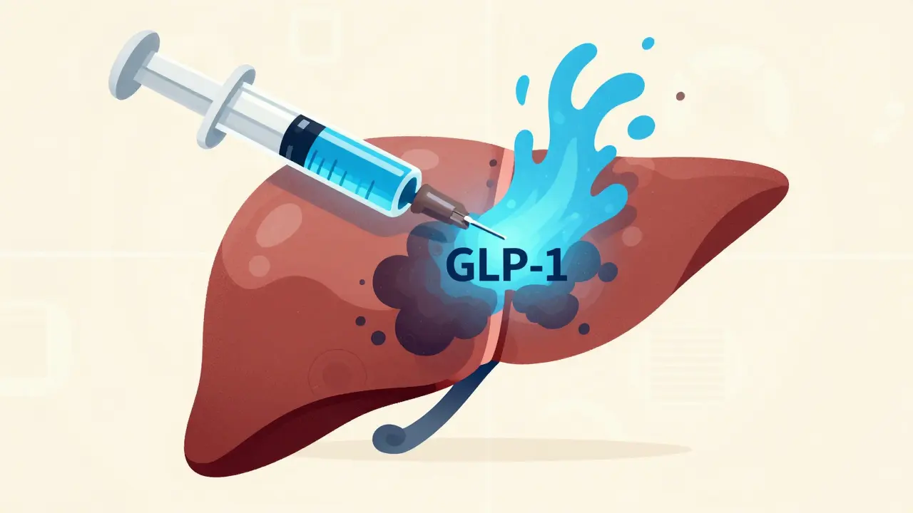 Blue energy from injection clearing fat from a stylized liver
