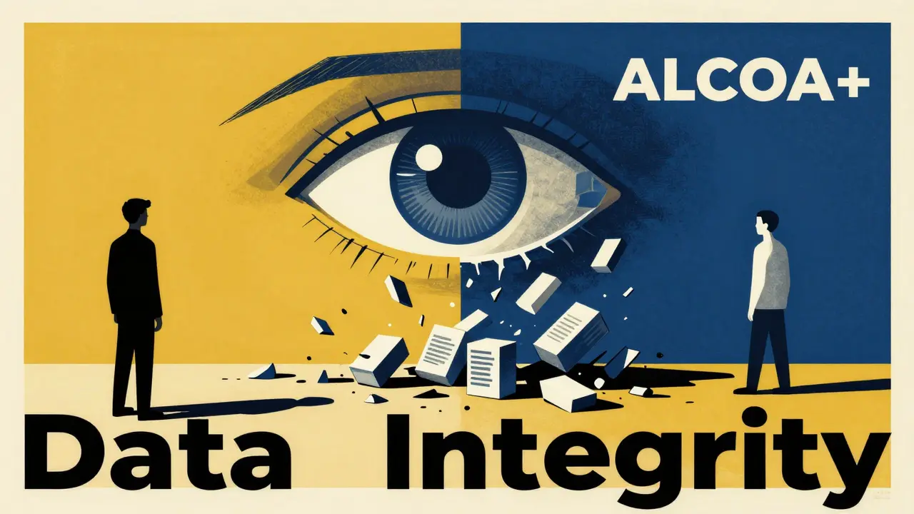 Geometric poster art symbolizing data integrity and regulatory oversight