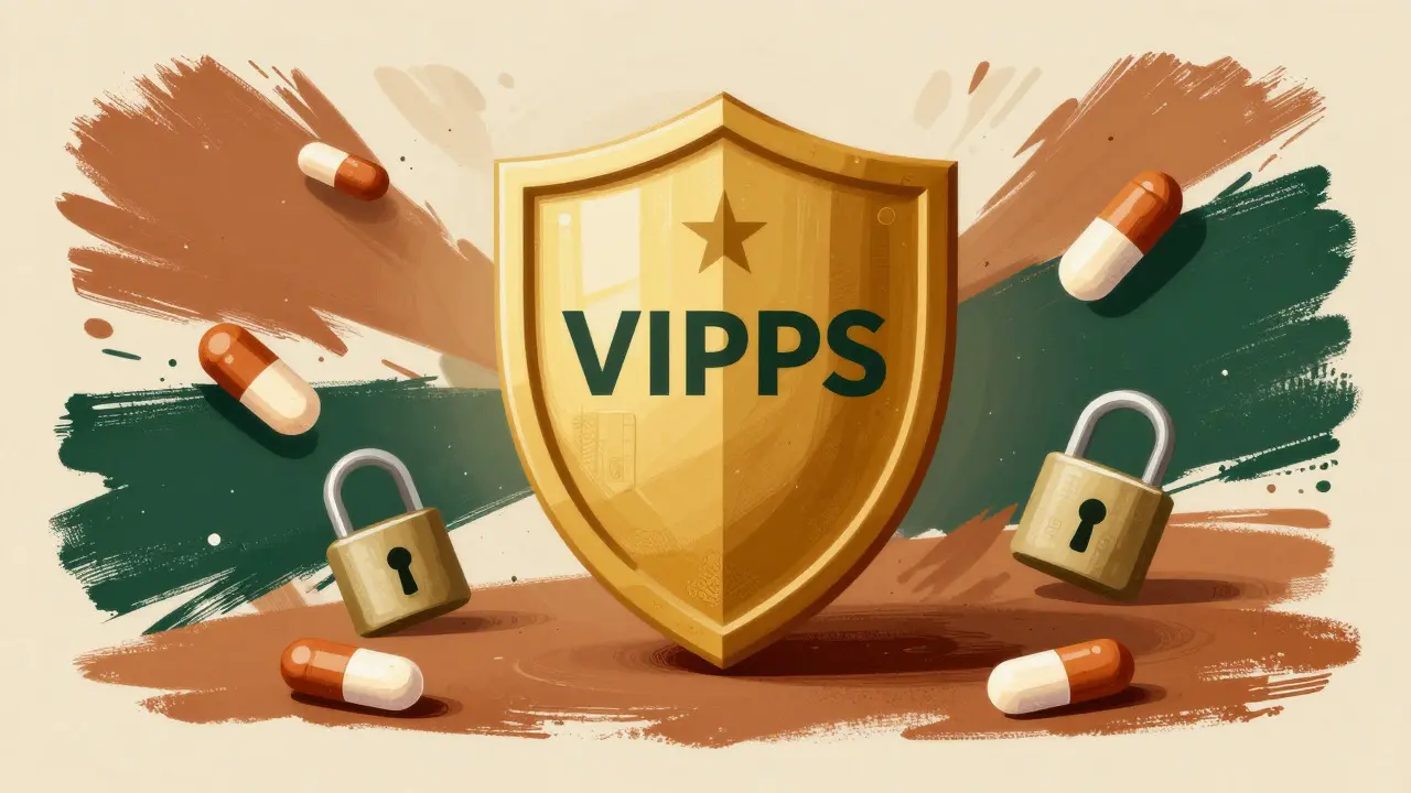 Golden shield protecting against fake online pharmacies