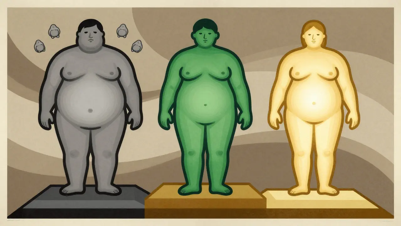 Three figures showing weight loss stages for liver health recovery