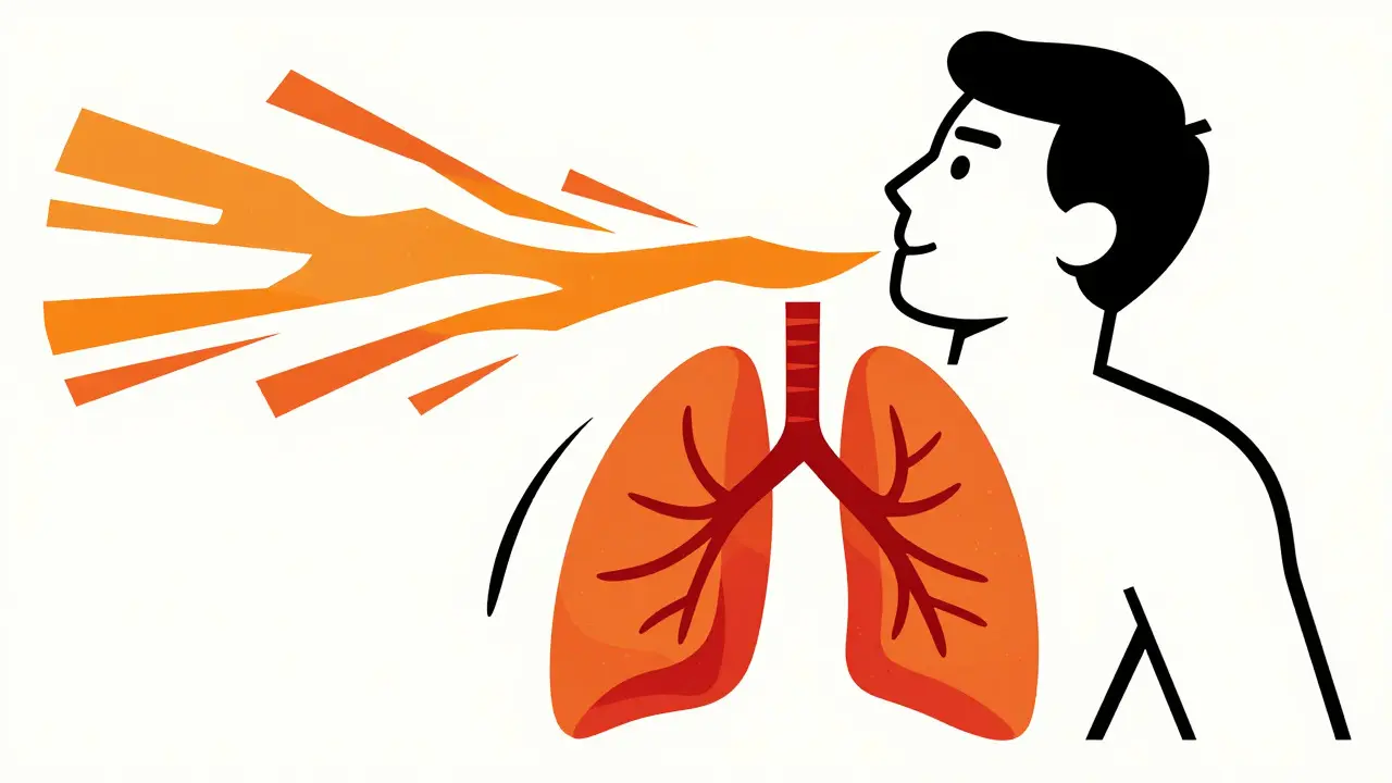 Graphic illustration of airway clearance huff cough