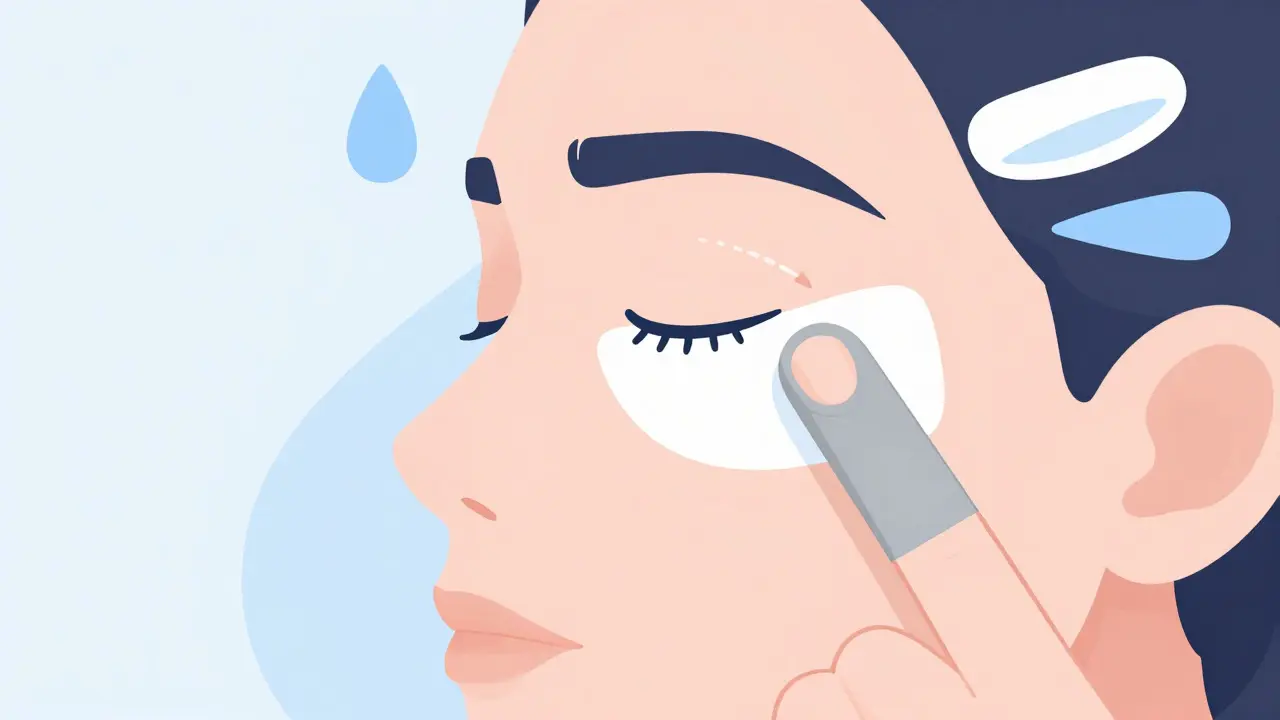 Illustration of a finger massaging the eyelid margin for treatment