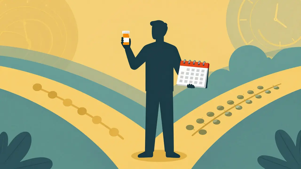 Poster art of a person choosing between simple and complex daily routines