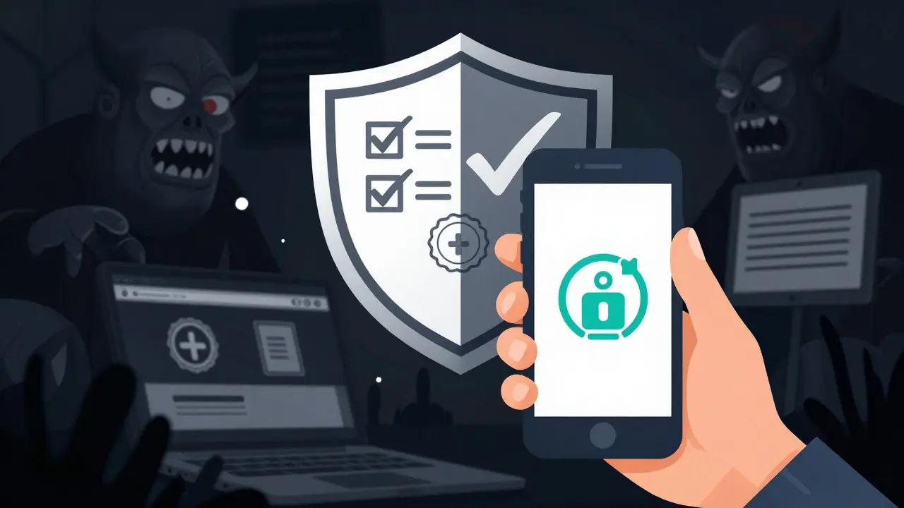Shield protecting against online pharmacy scams and fake meds